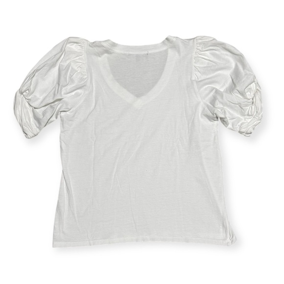 009 7 FOR ALL MANKIND Women's Cotton V-Neck Twisted Sleeve Tee - White, Small - Picture 4 of 6